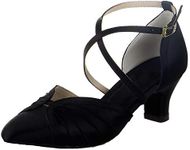 JIAJIA 00966 Women's Satin Sandals Block Heel Latin Salsa Performance Dance Shoes Color Black,Size 5.5 B(M) US/36 EU