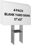 PartyPrints 4 Pack 17 x 12 Inches Custom White Plastic Blank Yard Signs with Stakes, Yard Lawn Sign for Happy Birthday Sign, Garage Sale Signs, Rent, Guidepost Decorations, For Sale Signs for Vehicles
