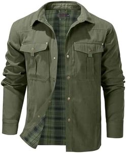 Flygo Mens Flannel Lined Shirt Jacket Vintage Snap Button Western Jacket Outdoor Cowboy Shirts Jackets (ArmyGreen-XXL)