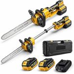 VENEKETY 21V Brushless Telescopic Chainsaw - 12 Inch Cordless Pole Saw for Tree Trimming & Branch Cutting - Extends 3 Ft, with 2 Batteries, Fast Charger & Carrying Case, for Home and Garden Use