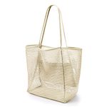 KALIDI Mesh 23L Extra Large Tote Bags for Women with Zip Pocket Shoulder Bag Summer Beach Bags Reusable Shopping Bag for Picnic Holiday Travel Grocery