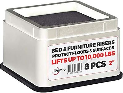 iPrimio Bed and Furniture Risers – Square Elevator up to 2” Per Riser and Lifts up to 10,000 LBs - Protect Floors and Surfaces – Durable ABS Plastic and Anti Slip Foam Grip – Stackable (8, White)