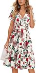 VOTEPRETTY Women's Short Sleeve V Neck Wrap Summer Dress Midi Casual Floral Sundress with Pockets(Floral28,M)