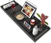 AIWFL Bath Caddy Tray Bathtub Tray, Waterproof Expandable Bath Table with Book and Wine Holder Bed Tray for Reading Laptop Over The Balck Bathtub