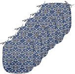 Lunarable Orient Chair Seating Cushion Set of 6, Traditional Floral Arrangement Architecture Elements Ceramic Design, Seat Pads for Office with Anti-Slip Backing, 16"x16", Indigo Blue White