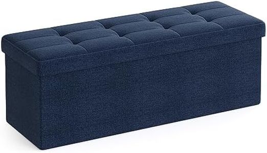 SONGMICS LSF77IN Bench with Storage Space, 110 cm, Folding Seat, Chest Storage Box, Footstool, Dark Blue