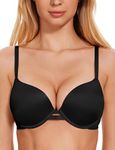 WingsLove Women's Push Up Bra Everyday Smooth Lightly Padded Underwire Comfort Soft Cup Support Plunge T-Shirt Bras(Black 32DD)