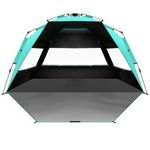 OutdoorMaster Beach Tent with Dark Shelter Technology, Portable Beach Shade Sun Shelter Canopy for 4-6 Person with UPF 50+ UV Protection, Easy Setup Pop Up Tent Family Size - Green