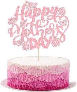 Gyufise 1 lot de décorations de gâteau roses à paillettes avec papillon et fleur « Best Mom Ever » - Décorations de fête sur le thème de la fête des mères