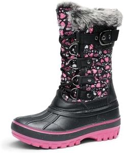 DREAM PAIRS Boys Girls Snow Boots Waterproof Outdoor Warm Cozy Anti-Slip Mid Calf Faux Fur Lining Insulated Winter Shoes for Little/Big Kids,Size 12 Little Kid,Black/Pink,KRIVER-1