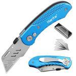 Utility Knife, Box Cutter with 5 Replaceable SK5 Blades, Quick Change and Safely Lock-Back Design, Great Gifts for Men Husband Boyfriend (Blue)