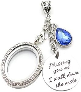 IDLAN Wedding Bouquet Locket Charm Rhinestone Photo Charm Memorial Bridal Bouquet Charm Memorial Photo Keepsake Something blue (Missing you-Oval)