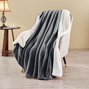 LINENOVA Sherpa Fleece Throw Blanket for Couch - Thick and Warm Blankets for Winter, Soft and Fuzzy Throw Blanket for Sofa (Charcoal, 127x152cm)