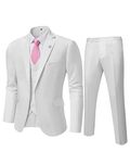 MY'S Men's 3 Piece Slim Fit Suit Set, One Button Blazer Jacket Vest Pants with Tie, Solid Party Wedding Dress, Tux Waistcoat and Trousers Natural White