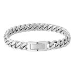 KRKC&CO 8mm Men’s Miami Link Bracelet, 18K Gold/Stain Silver Stainless Steel Bracelet for Men,Anti-Allergies Anti-Tarnish Hip Hop Bracelet for Men Homme(8mm Satin Silver, 7.5 inches)