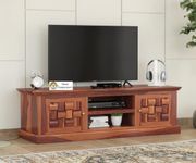 Vinod Handicraft Sheesham Wood TV Stand with 2 Door & Shelf Storage for Living Room Home Entertainment Unit Center Console TV Table Wooden Tv Cabinet (Natural Brown Finish)