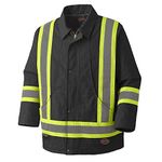 Pioneer Hi Vis Heavy Duty Quilted Cotton Duck Safety Jacket - Reflective Tape - Black