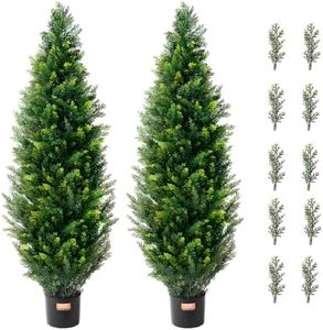 VEVOR 48 inch Tall (2 Pieces), with Extra Leaves & Pot Faux Evergreen Fake Pine Cypress Trees Plant, UV Rated Artificial Greenery Set for Home Decor Indoor/Outdoor, Green, 380 x 380 x 1230 mm