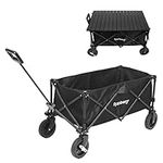 Rainberg Folding Trolley on Wheels & Table on Top Cart with Adjustable Handle & Cover Bag, Foldable Wagon for Outdoor Camping, Picnic, Shopping 120KG Weight Capacity Wheelbarrows (Black)