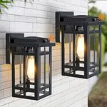 Dusk to Dawn Outdoor Wall Lighting 9.76'', Exterior Light Fixture Wall Mount for House Front Porch Light, Black Anti-Rust Modern Outdoor Wall Lantern with Tempered Glass Shade for Garage, 2 Pack