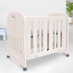 R for Rabbit Dream N Play 2-in-1 Rocking Baby Cot & Crib for Kids, 360° Wheels with Brakes Quick Assembly HDPE Material BPA Free for 0-3 Years Toddler Weight Capacity Up to 20kg (Beige)