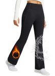 BALEAF Women's Fleece Lined Flared Leggings Waterproof Yoga Pants High Waisted with Pockets Bootcut Winter Bootleg Yoga Trousers Black XXL