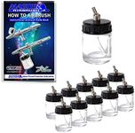 Master Airbrush (Pack of 10) TB-002 Empty 3/4 Ounce (22cc) Glass Jar Bottles with 30° Down Angle Adaptor Lid Assembly - Fits Dual-Action Siphon Feed Airbrushes, Use with Master, Badger, Paasche, Iwata