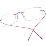 FONEX Titanium Glasses Frame,Rimless Frameless Optical Eyewear Eyeglasses for Men and Women F85634 (Pink)