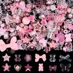 150PCS Acrylic Pastel Beads for Jewelry Making, Kalolary Colorful Bow Butterfly Flower Beads Kawaii Plastic Candy Heart Beads Cute Macaroon Aesthetic Beads for Bracelet Necklace DIY Supplies (Pink)