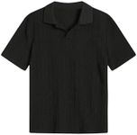 Verdusa Boys Button Down Shirt Tops Short Sleeve Collar Textured Tee Shirts Black 12 Years