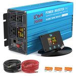 LCYMW 2000 Watt Inverter Pure Sine Wave DC 12V to 110V AC Power Inverters with 3 AC Charger Outlets, Car Inverter Solar Power Inverters for Vehicles Home with LCD Display and 2.4A USB Charging Ports