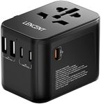 LENCENT Universal Travel Adapter, International Charger with 3 USB Ports & Type-C PD Charging Adaptor for Cellphones,Laptop, All in One Travel Plug Adapter for Over 200 Countries (USA UK EU AUS) Black