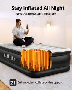 Airefina Single Air Mattress with Built-In Pump – Flocked, 190x99x46cm