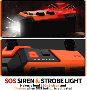 FosPower Emergency Weather Radio – Portable Hand Crank, Orange