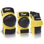 JBM international Adult / Child Knee Pads Elbow Pads Wrist Guards 3 In 1 Protective Gear Set, Yellow, Youth / Child