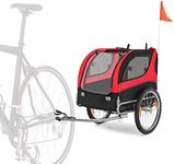 Costway Pet Bike Trailer Holds 40kg, Bicycle Trailer for Small & Medium-Sized Dogs, Folding Pet Bike Cart Carrier W/ 50cm Wheels, Sunroof, Universal Bicycle Couple, 2 Doors, Frame Carrier for Carrying Pet (Red)