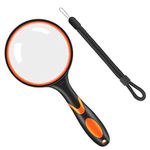 Vicloon Magnifying Glass, 10X Handheld Reading Magnifier, 75mm Magnifying Lens Handheld Magnifying Glass with Hanging Rope and Rubber Handle for Observation Reading Book Fault Finding (Orange)