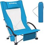 KingCamp Mesh High Low Seat Folding Portable Lightweight Beach Chair for Adults with Full Back, Cup Holder, Carry Bag and Padded Armrest for Sand Camping Lawn Concert Travel Festival, HighBack_Blue