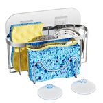 HapiRm 2 in 1 Sink Caddy, SUS304 Stainless Steel Kitchen Sink Organizer, Sponge Holder for Kitchen Sink for Sink Stopper, Dish Sponges, Brush, No Drilling, Silver