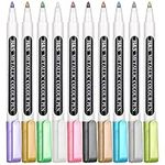 H&S Metallic Marker Pens Set of 10 - Assorted Colours Metallic Paint Pens For Card Making - Scrapbooking - Black Paper Glass Metal Ceramics - Medium Bullet Tip - Glass Paint - Scrapbook Accessories