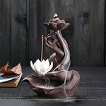 RE RELIURE Lotus in Hand Cermaic Backflow Incense Burner,Waterfall Incense Burner with 50 Sandalwood Backflow Incense Holder Cones + 40 Incense Sticks,Incense Waterfall Fountain for Zen Decor