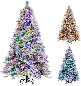 Costway 1.8m Christmas Tree with 8 Lighting Modes/Pine Needles, Hinged Xmas Tree with 850 PE PVC Branch Tips, 250 LED Lights & 34 Pine Cones, Flocked Decoration Tree, Includes a Pair of Gloves