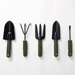 Kuber Industries Garden Tools|Small & Big Hand Trowels|Hand Cultivator|Hand Weeder & Fork Carbon Steel|SJ-5020|Comfortable & Easy Grip Handles|Set of 5|Green & Black (Pack of 1)