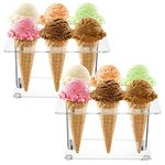 YOUEON 2 Pack Acrylic Ice Cream Cone Holder with 6 Holes, Acrylic Cone Stand Waffle Cone for Cupcake, Sugar, Popcorn, Restaurant, Party or Buffet