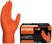 GLOVEWORKS HD Industrial Orange Nitrile Gloves with Raised Diamond Texture Grip, Box of 100, 8 Mil, Size Small, Latex Free, Powder Free, Textured, Disposable, Food Safe, GWON42100BX