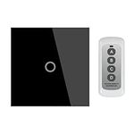 LVE Touch Remote Light Switch, 1-Gang 1Way, 240V AC,Black Single Light Switch with Remote Control, Tempered Glass Panel with Led Lights, No Neutral Wire