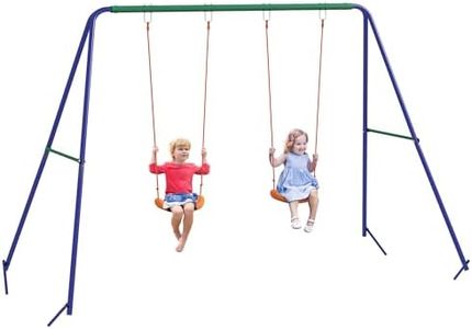 Outsunny Altalena per Bambini 3-8 Anni con 2 Seggiolini e 4 Picchetti, Altalena Doppia da Giardino in Metallo e PP, 269x160x180 cm, Multicolore