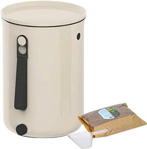 Skaza Bokashi Organko 2 (9.6 litres) | Organic Kitchen Rubbish Bin Made of Recycled Plastic | Starter Set for Kitchen Waste and Composting | + 1 kg EM Fermentation Activator (Cream White)