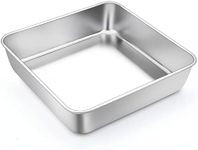 TeamFar Square Cake Pan, 9 Inch Stainless Steel Square Baking Roasting Pan for Cake Brownie Lasagna, Non-Toxic & Heavy Duty, One Piece Mold & Smooth, Dishwasher Safe & Easy Clean