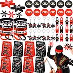 Winrayk 72Pcs Ninja Party Favors Birthday Supplies Bag Ninja Foam Star Stretchy Flying Slingshot Bouncy Ball Bracelet Keychain Ninjas Kids Toy Game Karate Samurai Ninjago Birthday Party Supplies Decor